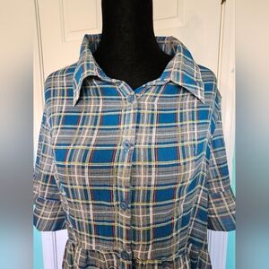 Rocawear Sheer Blue and Yellow Plaid Button Down Blouse Women's Sz XL